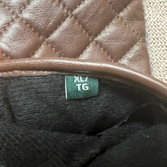 Lauren Ralph Lauren Quilted Leather Wool Touch Gloves Brown Gray XL New - Picture 4 of 6